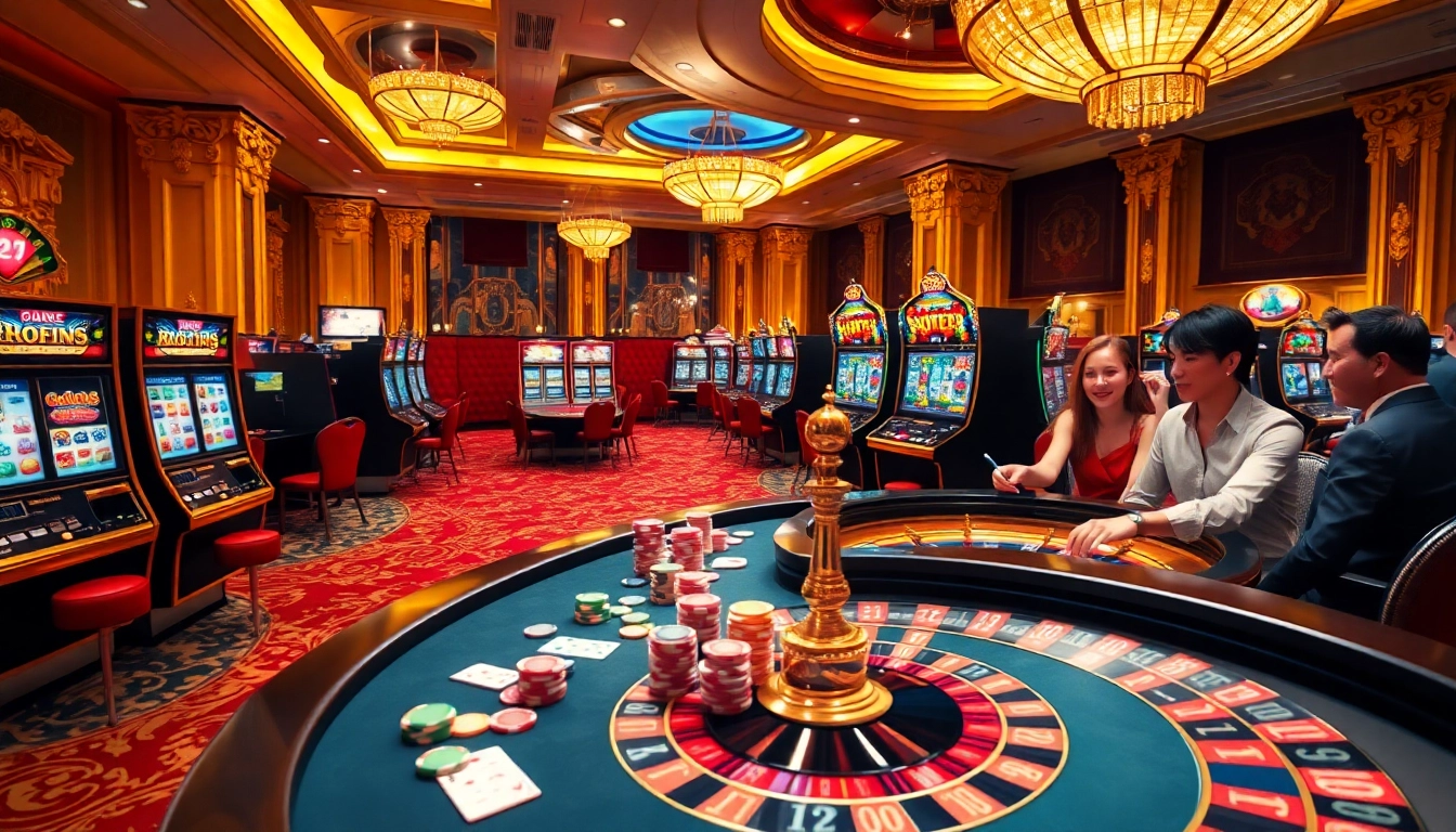 Situs slot online theme featuring exciting slot machines and poker action in a luxurious casino setting.