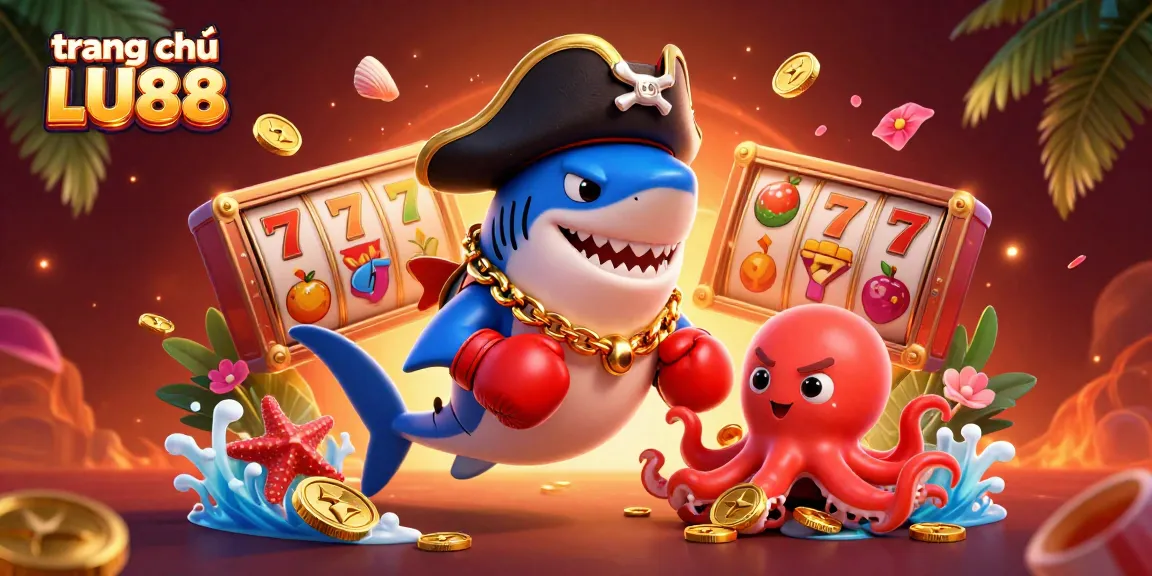Engage with the vibrant action at trang chủ LU88, featuring animated characters, slots, and gold coins.
