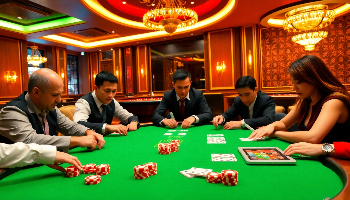 Engaging poker scene featuring players in a Texas Hold'em game, illustrating Cách chơi poker online strategies in action.