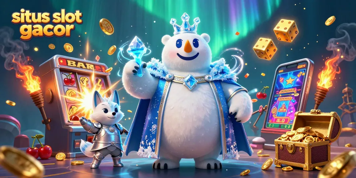 Menangkan permainan di situs slot gacor dengan simbol jackpot, mesin slot, dan efek confetti berwarna.
