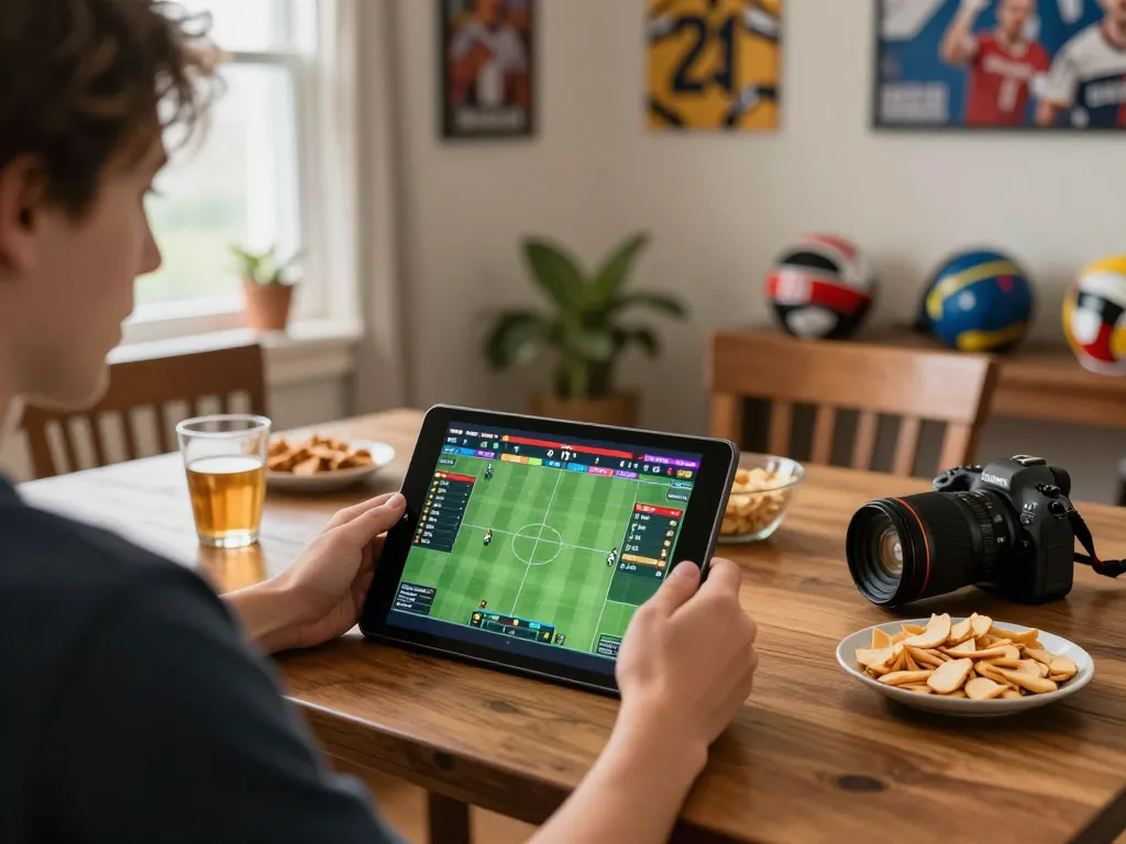 Fun88 user enjoying live sports betting on a tablet during a cozy gaming session at home