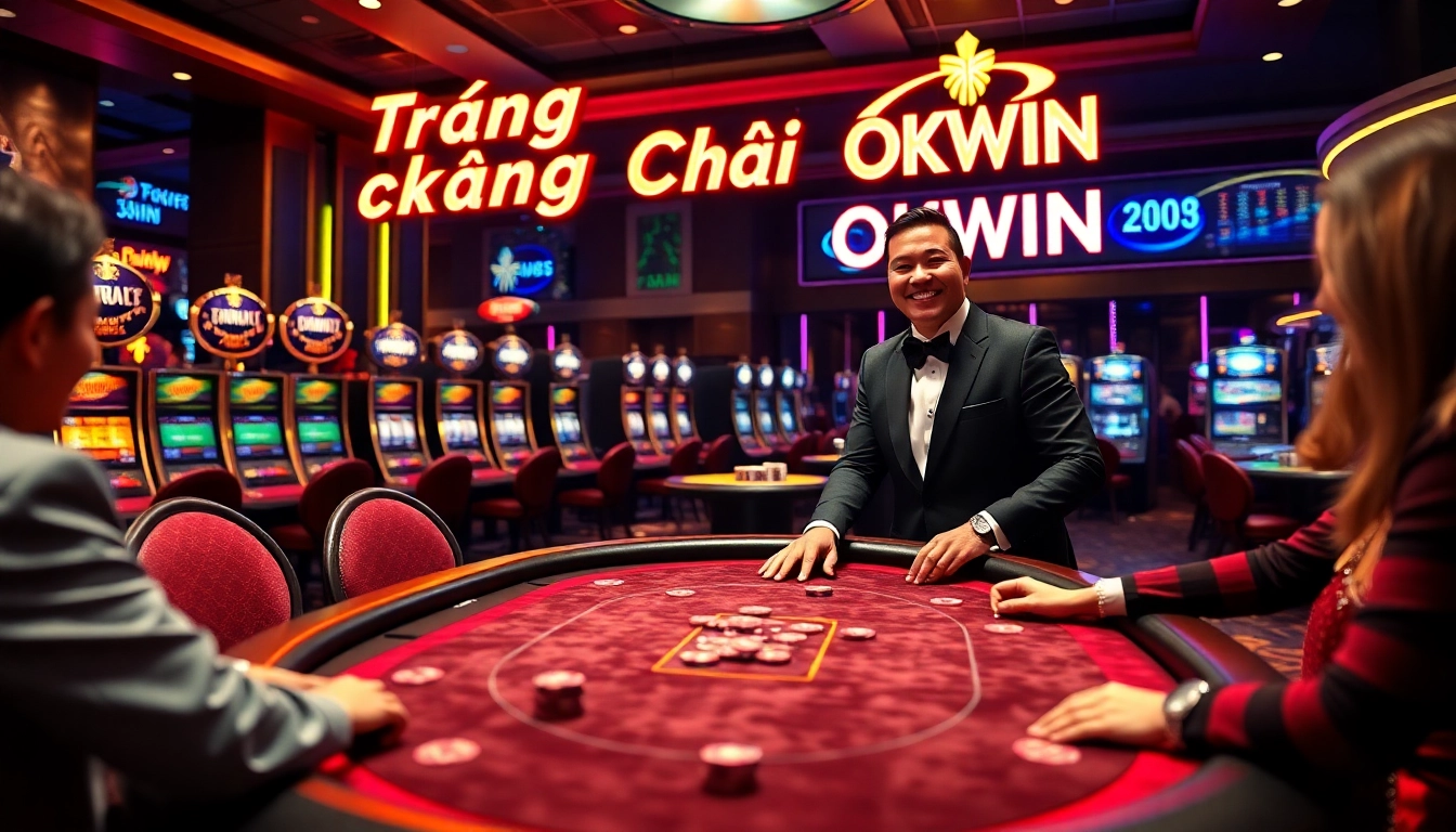 Engage in thrilling games at Trang Chủ OKWIN with luxurious casino setups and vibrant poker tables.