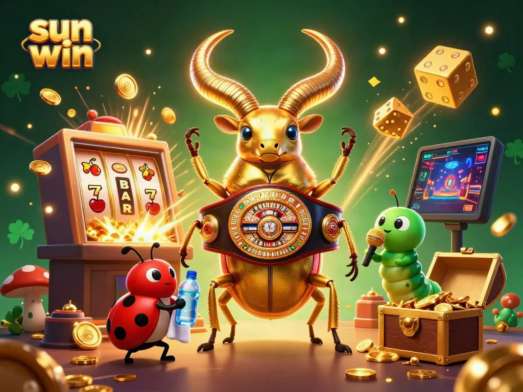 Play with sun win at a vibrant 3D casino scene featuring dynamic characters and thrilling elements.