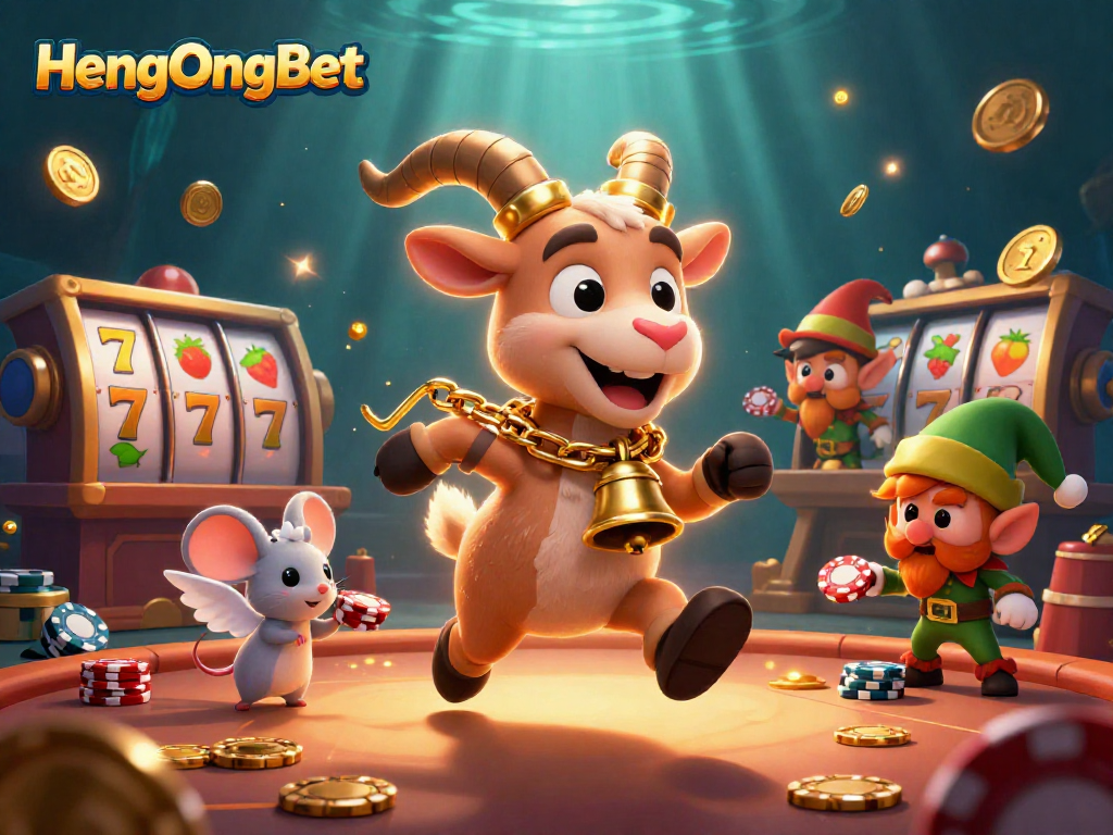Experience the thrill of HengOngBet with festive gaming action in a vibrant casino scene.