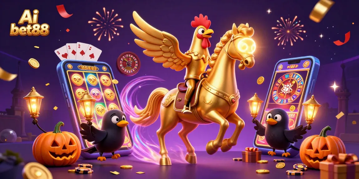 Engage with Ai bet88 at a vibrant casino scene featuring golden rooster characters and dynamic gameplay elements.
