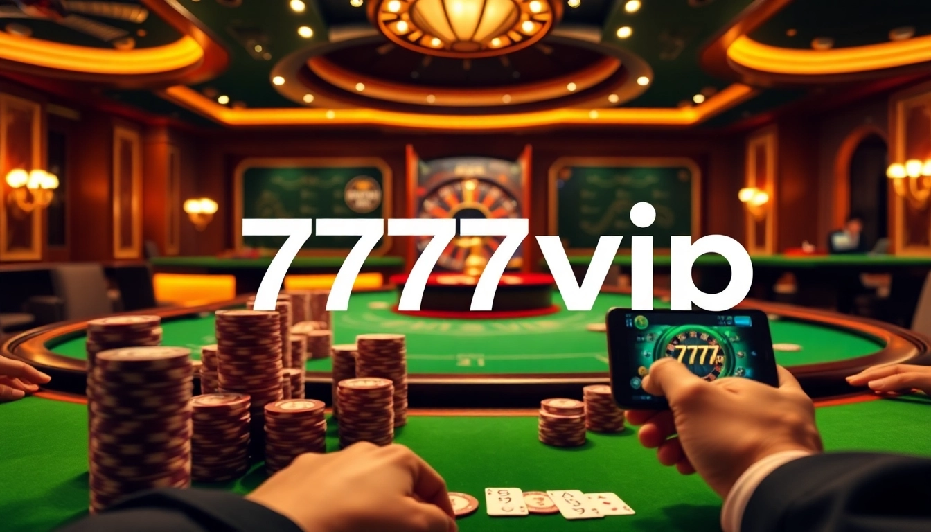 Excited players enjoying the thrilling experience at 777vip casino tables with vibrant colors and professional ambiance.