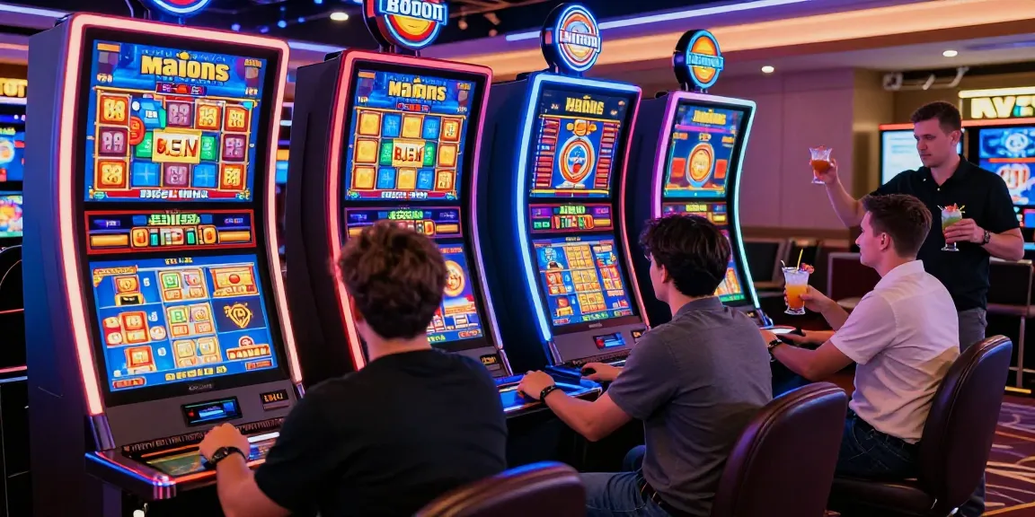 Players enjoying bonus buy slots in a vibrant online casino, showcasing excitement and big win potential.