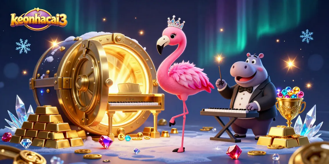 Exciting keonhacai3 scene showcasing vibrant casino characters amidst gold and treasures, perfect for enthusiastic gamblers.