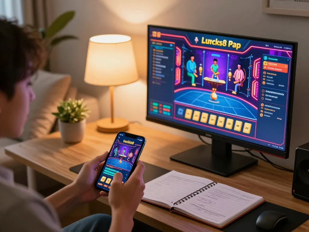 Người chơi Lucks8 tận hưởng trải nghiệm chơi game casino di động hấp dẫn trong một không gian ấm cúng tại nhà.