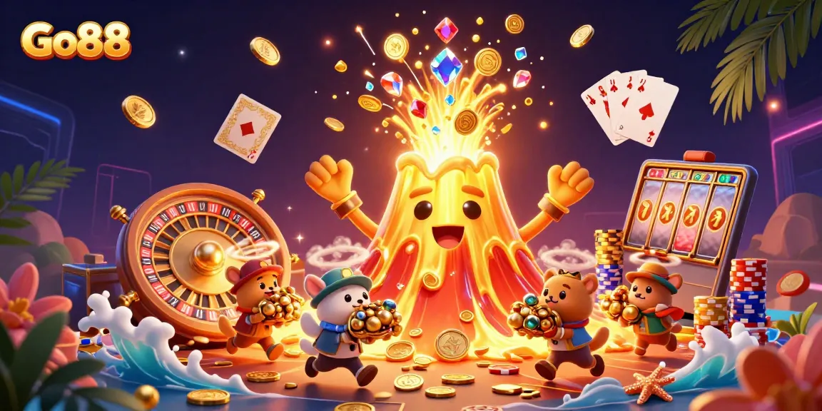 Experience thrilling victories at Go88 with our vibrant casino illustration packed with action!
