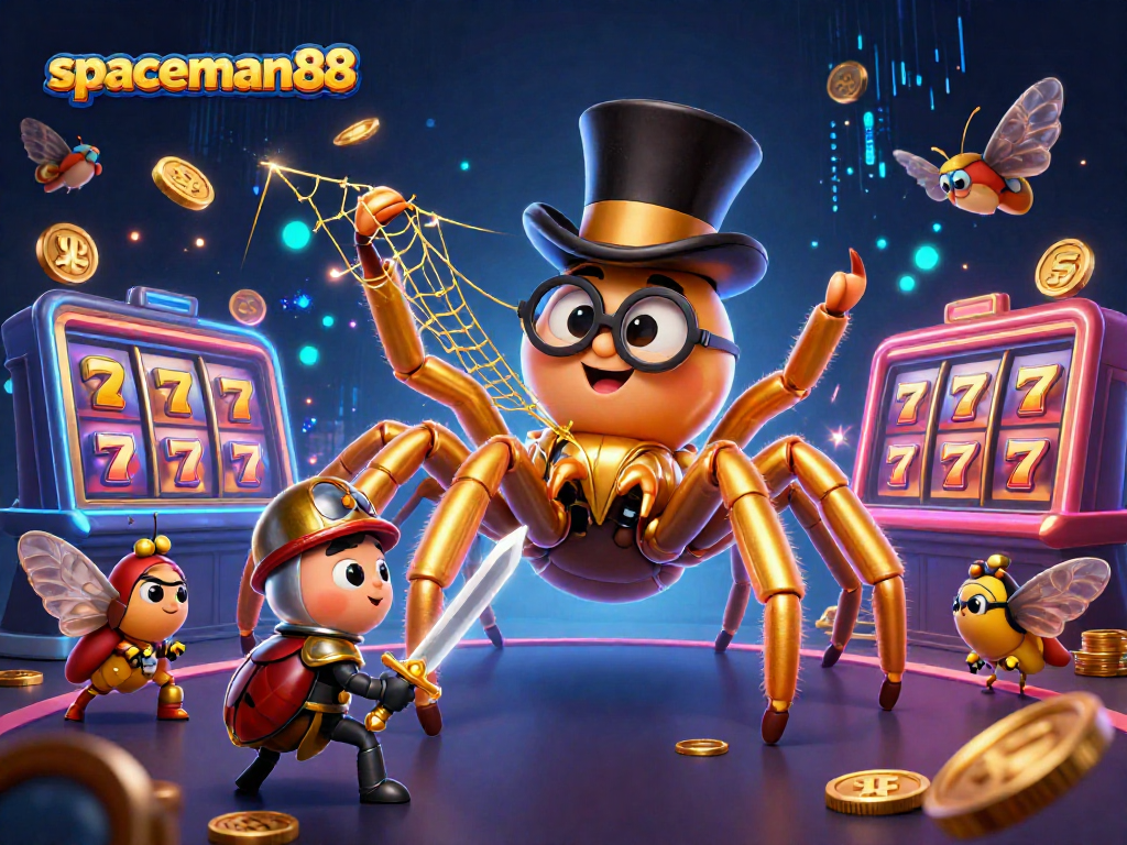 spaceman88 launches exhilarating slot reels surrounded by animated characters and golden coins.