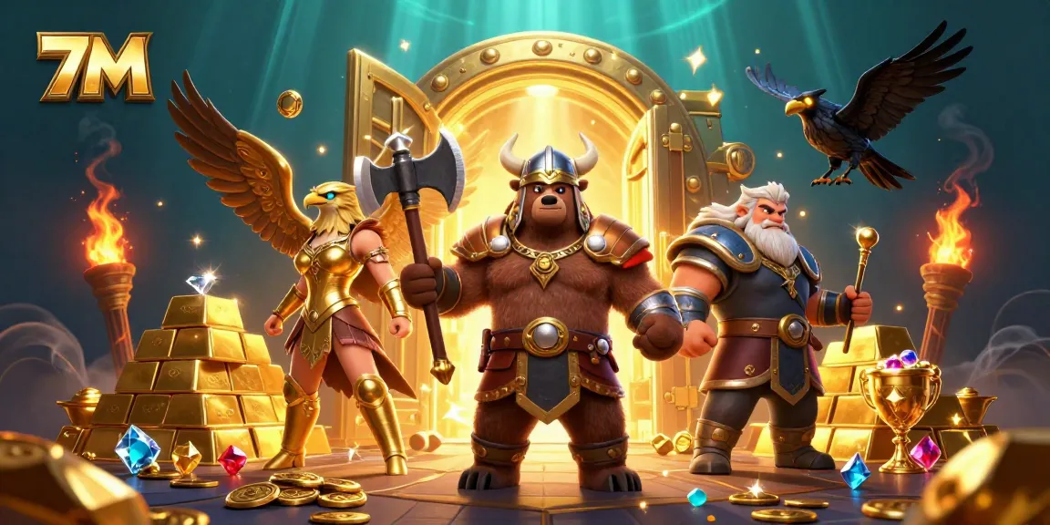 Engage in thrilling action with 7M as the Viking bear battles for glory amidst treasure riches.