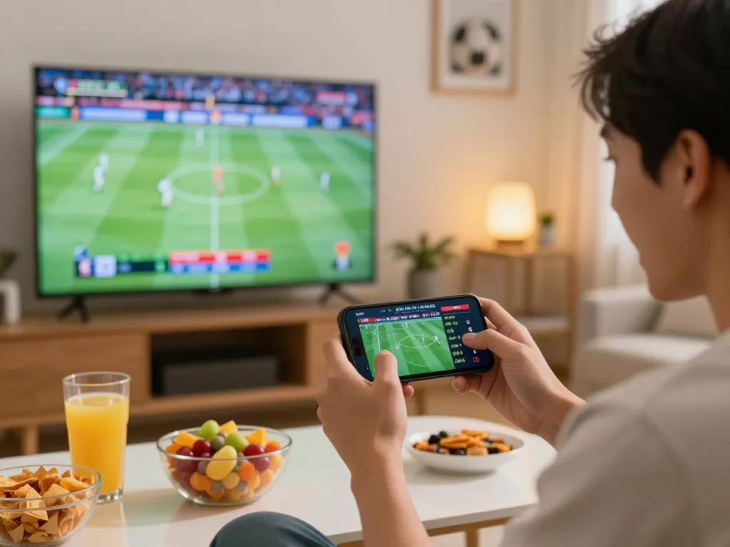 Engaged user betting on Nhà cái bl555 while watching live sports at home, creating excitement and enjoyment.
