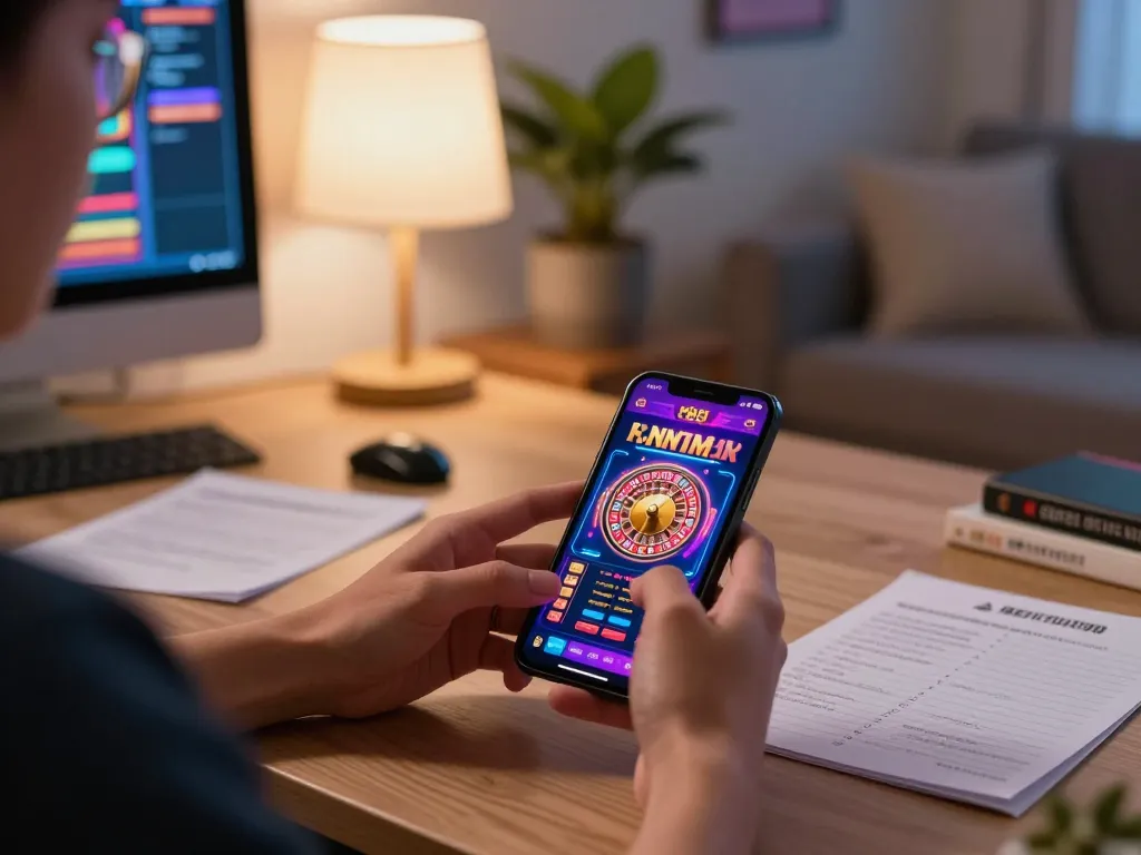 A person enjoys sc 88 gaming strategies on a mobile app in a cozy and inviting living room atmosphere.