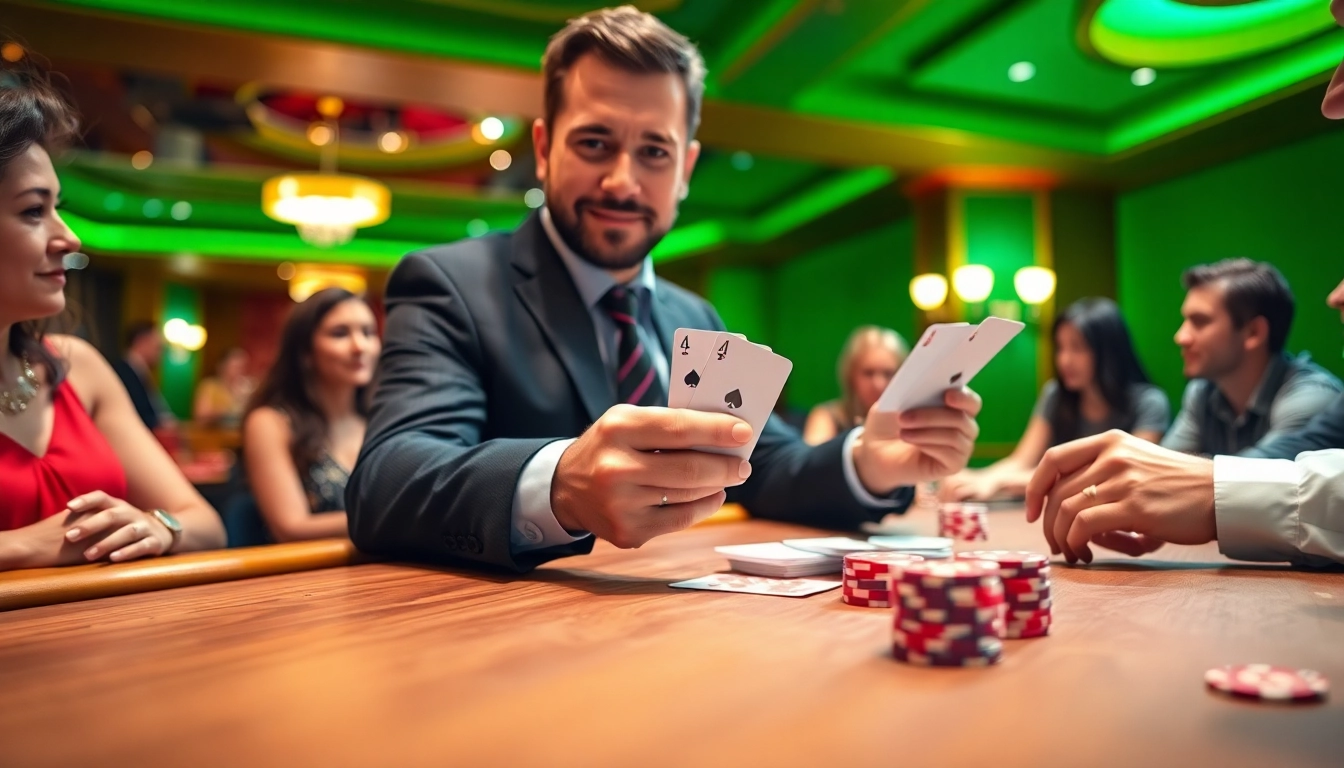 Engaging blackjack scene showcasing players and dealer at the Blackjack Casino table.