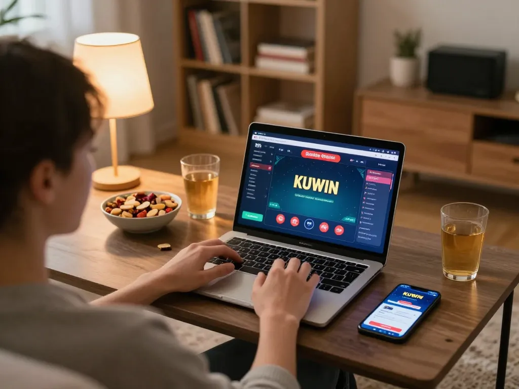 Engaging with online poker on KUWIN platform while enjoying a cozy home atmosphere