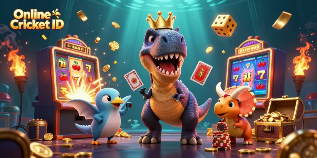 Engage with Online Cricket ID in a vibrant scene showcasing characters and casino elements.