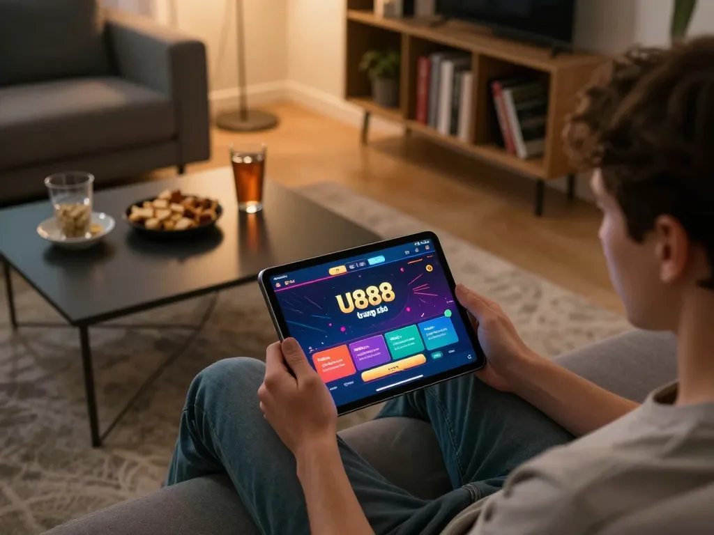 Engaging with U888 trang chủ on a tablet, showcasing the vibrant online gambling experience