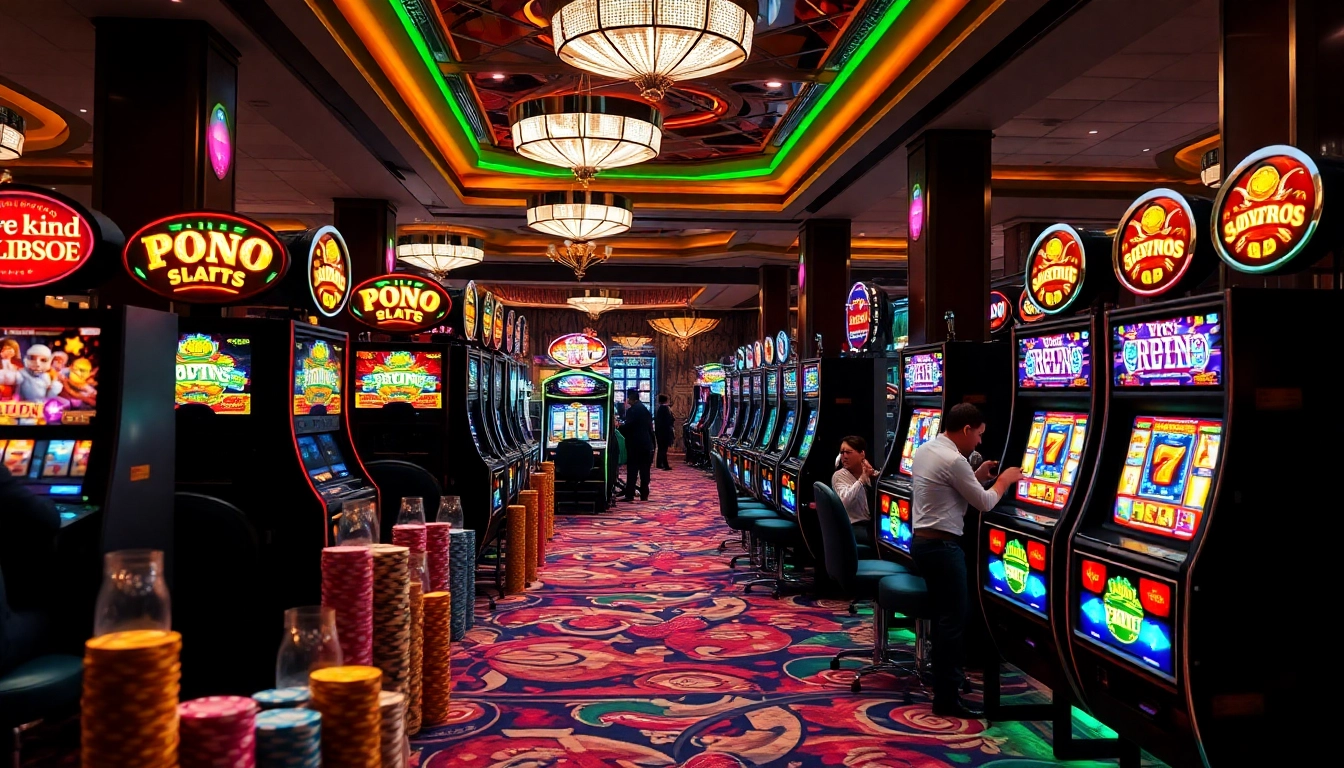 Players enjoying slot online apiraja88 machines with vibrant colors and luxurious ambiance.
