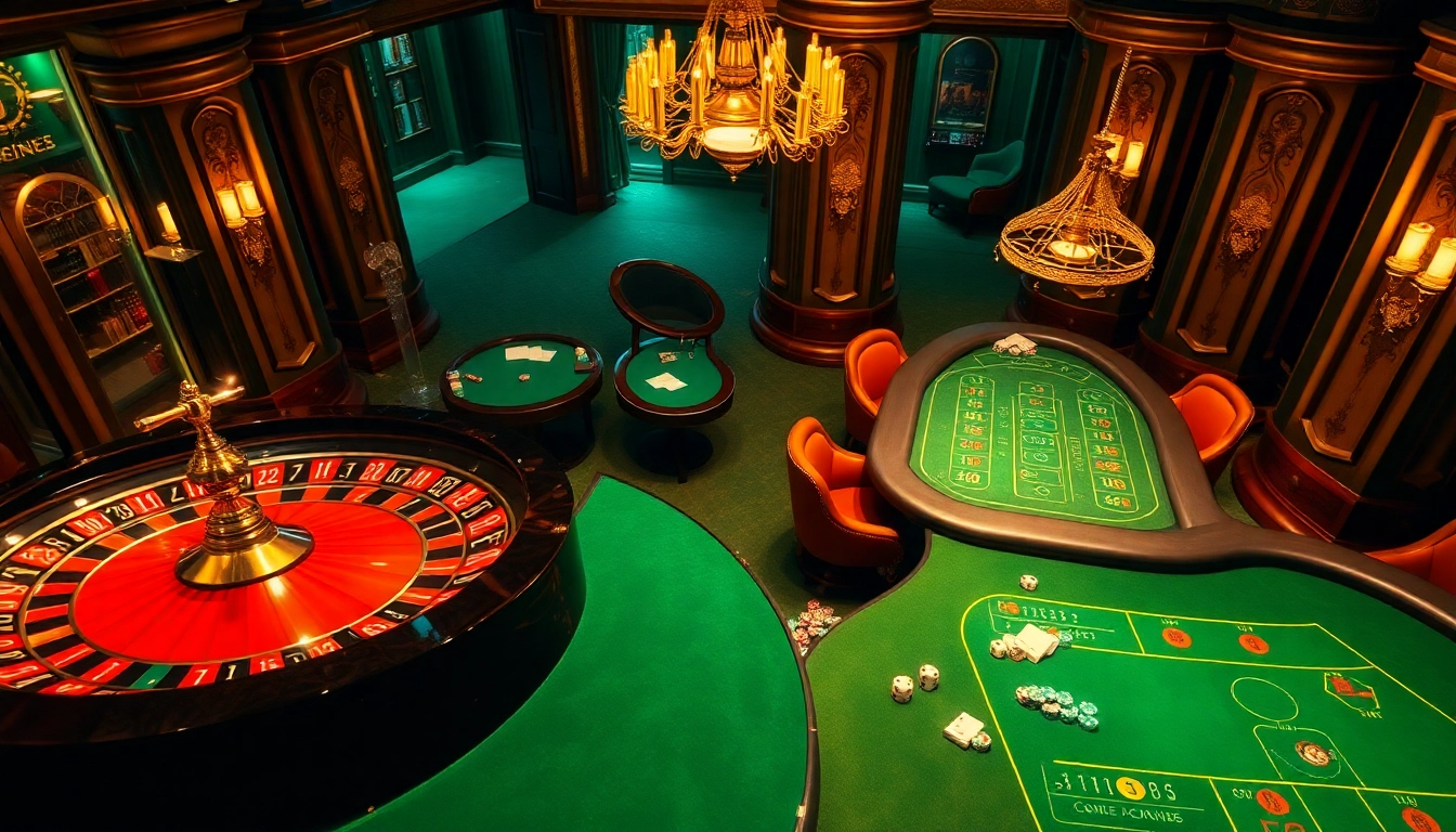 Engaging gamblers around a roulette wheel at a lavish casino, linking to hidden wiki link.