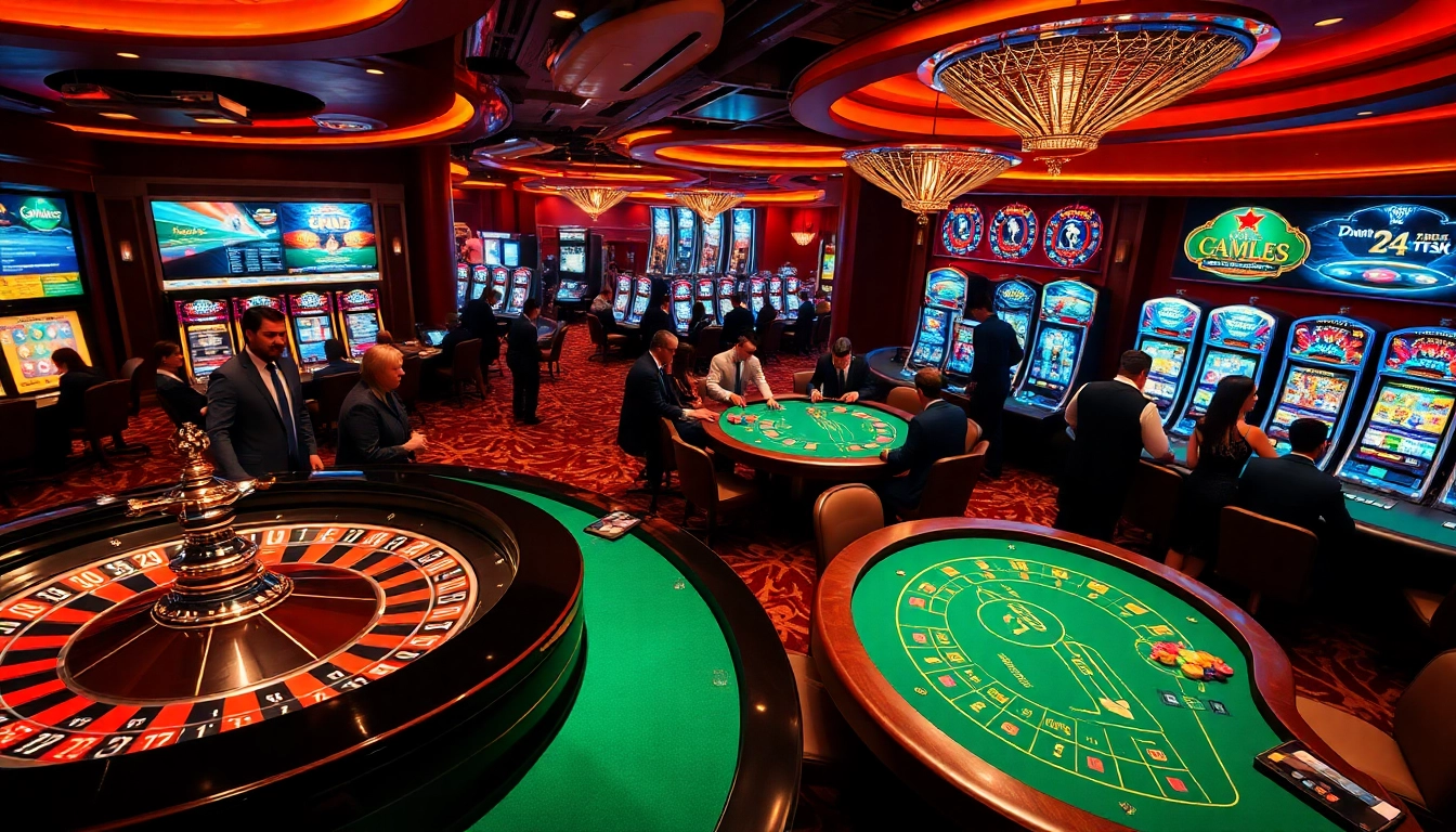 Pahala4d live gaming scene featuring exciting roulette and poker tables in a luxurious casino.