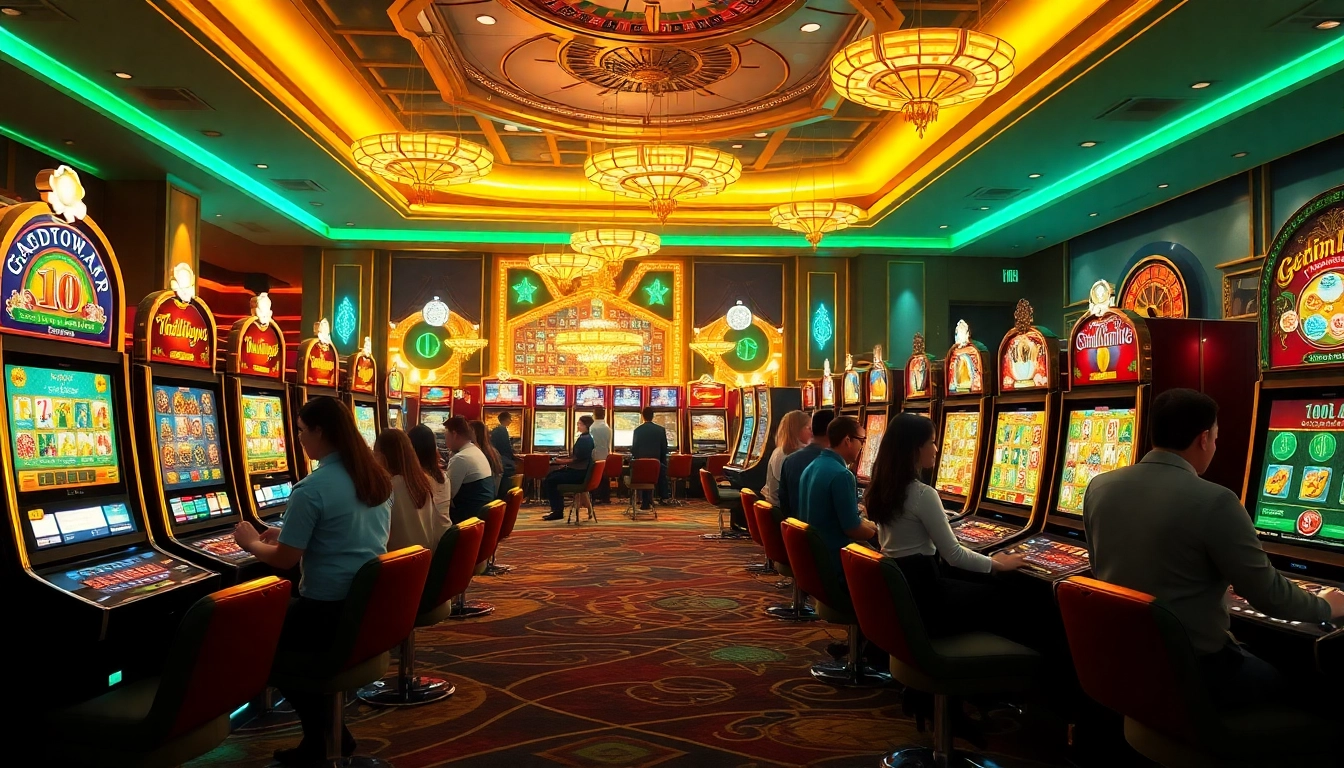 Engaging scene at slot online apiraja88 showcasing dynamic slot machines and enthusiastic players.