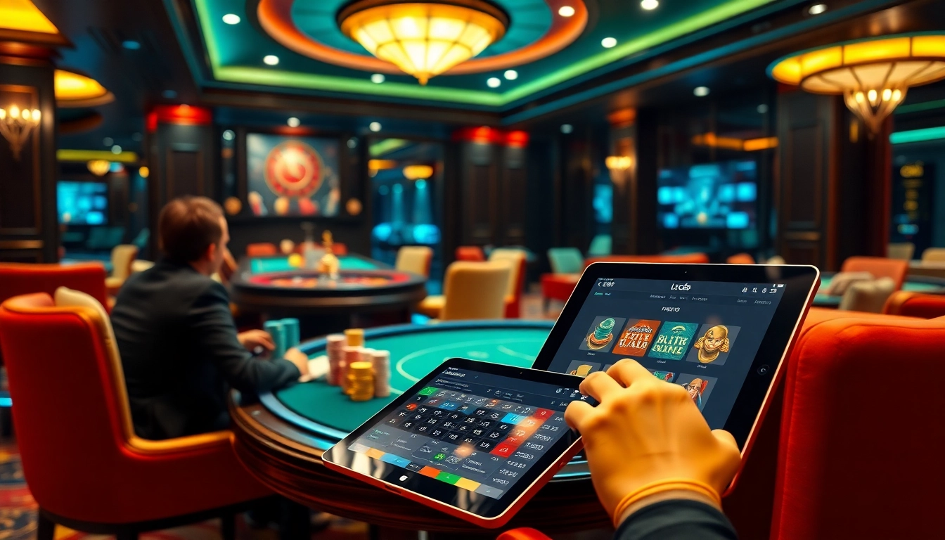Experience the thrill of lc88 trang chu in this vibrant casino setting with players and a roulette wheel.