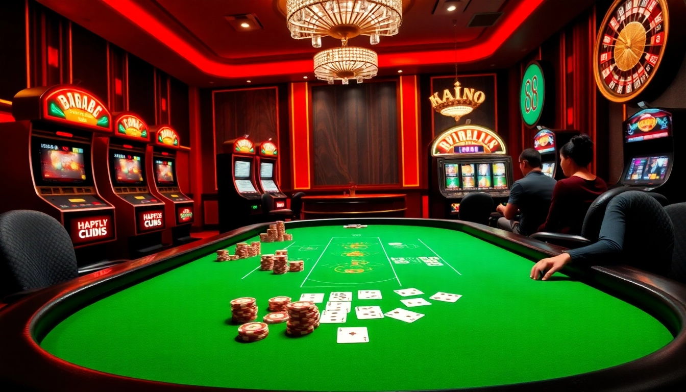 Exciting gameplay at nhà cái Man88 with vibrant casino tables and engaging slot machines.