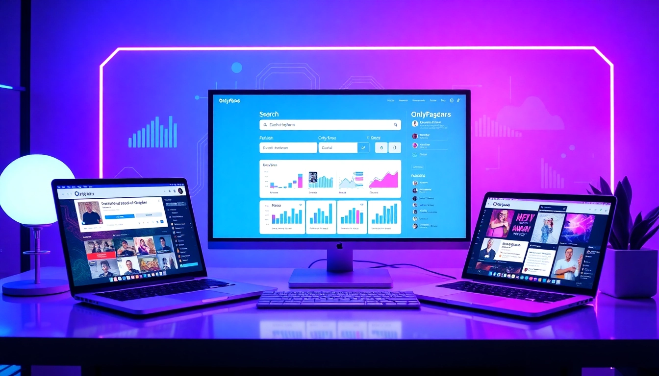 Comparison of OnlyFans search engines on a modern digital interface showcasing user-friendly features and analytics.
